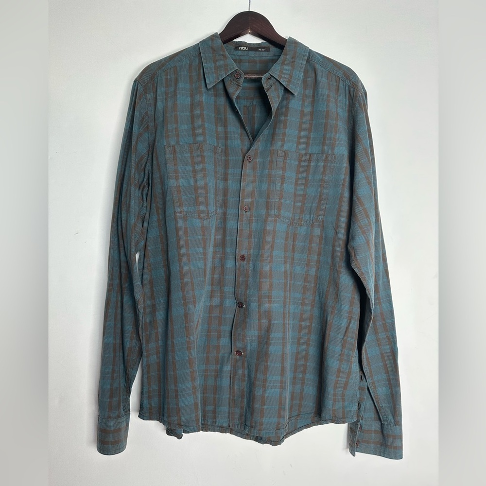 Nau Shirt, 100% Organic Cotton, Plaid Long Sleeve Button-Up Shirt, XL US